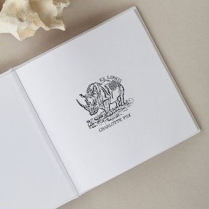 Custom African Rhinoceros Ex Libris Bookplate Rubber Stamp
