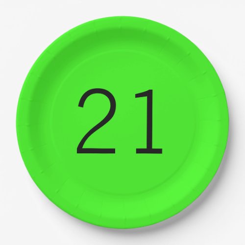 Custom Age 21 Twenty One Neon Green Colorful Cute Paper Plates