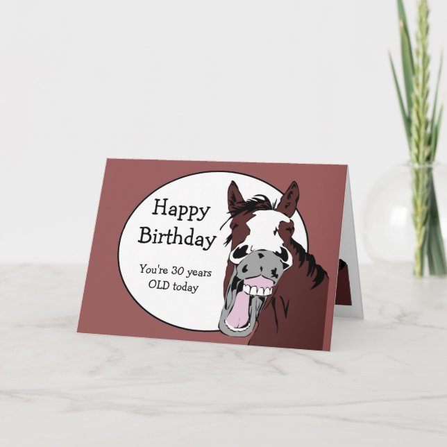 Custom Age 30th Birthday Humor with Horse Cartoon Card (Front)