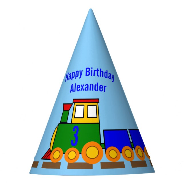 Custom Age and Name Boy's Happy Birthday Train Party Hat (Front)