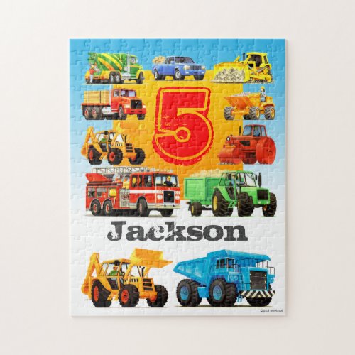 Custom Age and Name Kids Construction Truck Jigsaw Puzzle