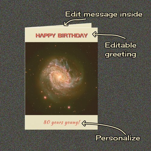 Custom age and text spiral galaxy birthday card