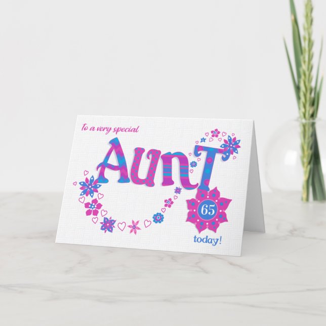 Custom Age Aunt's Birthday Hearts and Flowers Card (Front)