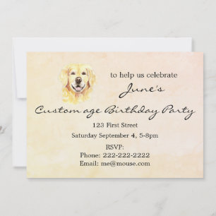 Custom Age Birthday Golden Retriever Dog Pet  Invitation