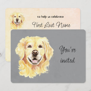 Custom Age Birthday Golden Retriever Dog Pet  Invitation