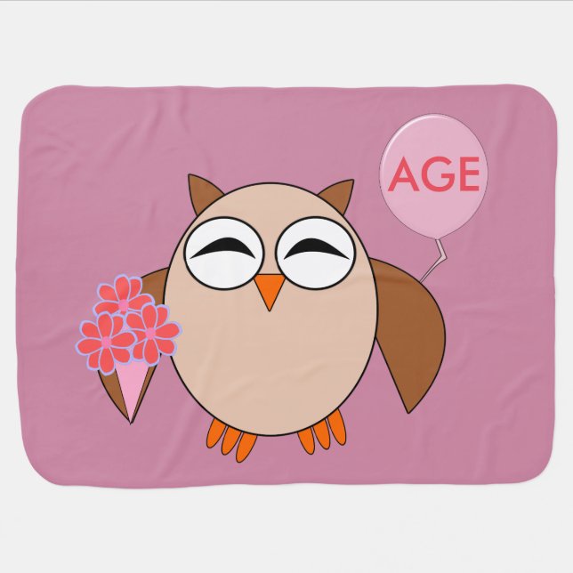 Custom Age Birthday Owl Baby Blanket (Horizontal)