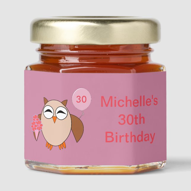 Custom Age Birthday Owl Birthday Party Honey Jar Favors (Front)