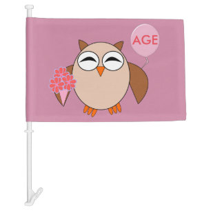 Custom Age Birthday Owl Car Flag