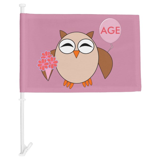 Custom Age Birthday Owl Car Flag (Front)