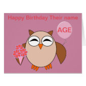 Custom Age Birthday Owl Card (Front Horizontal)