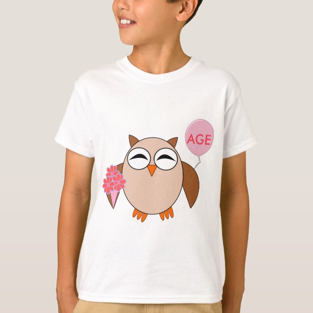 Custom Age Birthday Owl Kids T Shirt (Front)