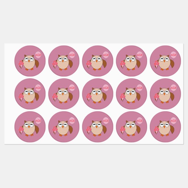Custom Age Birthday Owl Labels (Sheet)