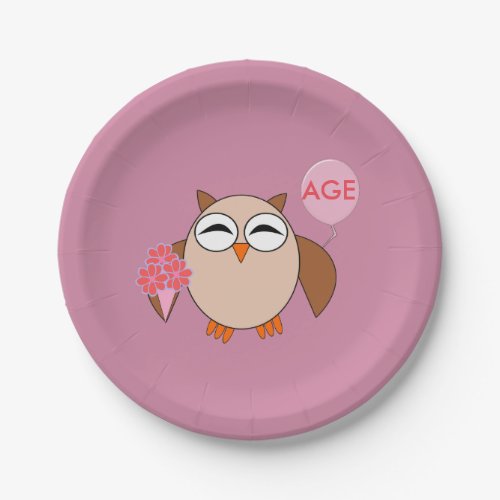 Custom Age Birthday Owl Paper Party Plates