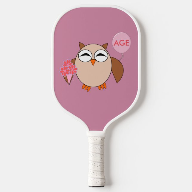 Custom Age Birthday Owl Pickleball Paddle (Front)