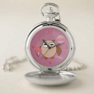 Custom Age Birthday Owl Pocket Watch