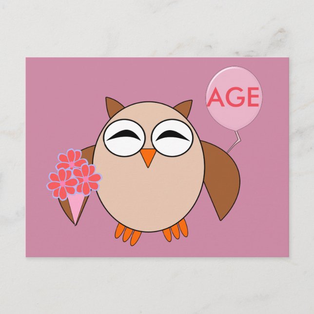 Custom Age Birthday Owl Postcard (Front)