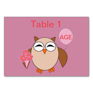 Custom Age Birthday Owl Tablecard Table Number