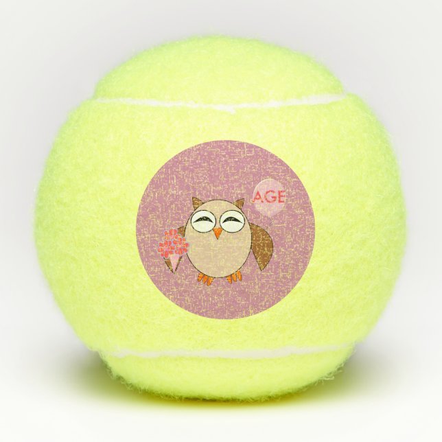 Custom Age Birthday Owl Tennis Balls (Front)
