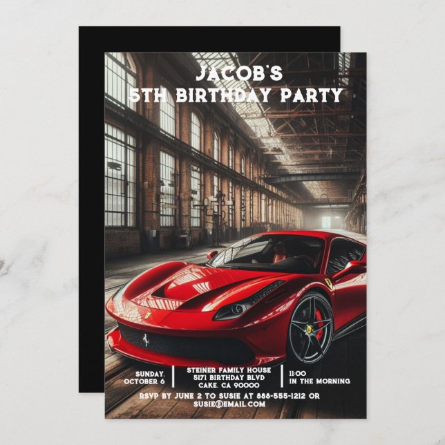 Custom Age Cars Boys Birthday Party Invitations (Front/Back)