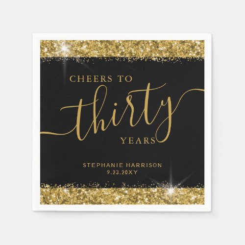 Custom Age Cheers Thirty Years Black Gold Custom  Napkins