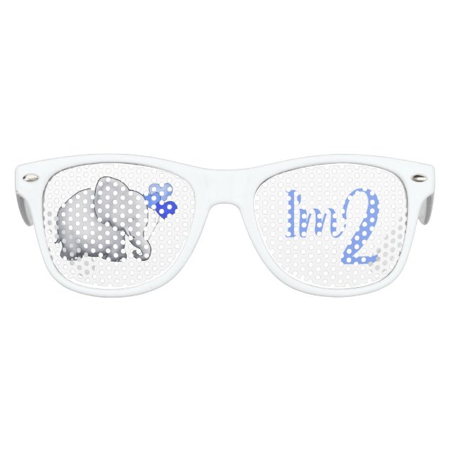 Custom Age Cute Baby Elephant 2nd Birthday Kids Sunglasses (Front)