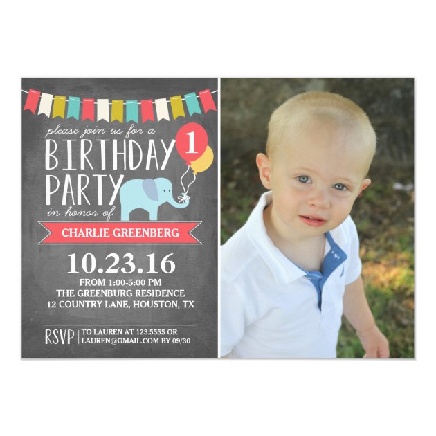 Custom Age Elephant Birthday Party | Birthday Invitation