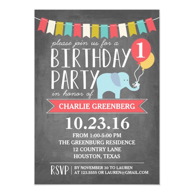 Custom Age Elephant Birthday Party | Birthday Invitation