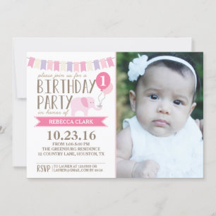Custom Age Elephant Birthday Party   Birthday Invitation