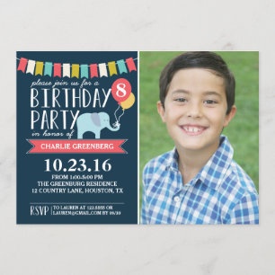 Custom Age Elephant Birthday Party   Birthday Invitation