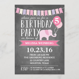 Custom Age Elephant Birthday Party Birthday Invitation