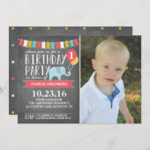 Custom Age Elephant Birthday Party | Birthday Invitation (Front/Back)