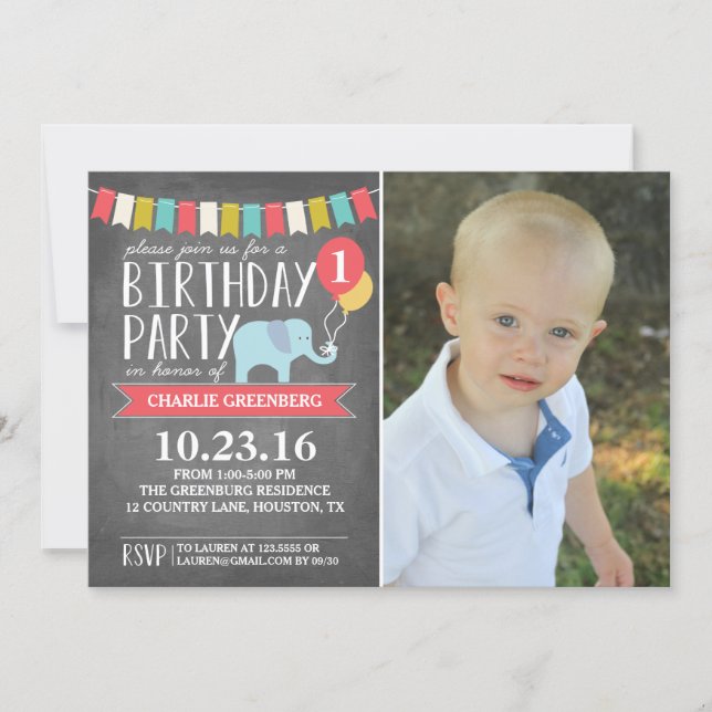 Custom Age Elephant Birthday Party | Birthday Invitation (Front)