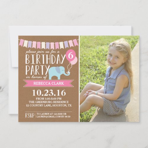 Custom Age Elephant Birthday Party  Birthday Invitation