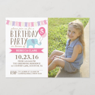 Custom Age Elephant Birthday Party Birthday Invitation