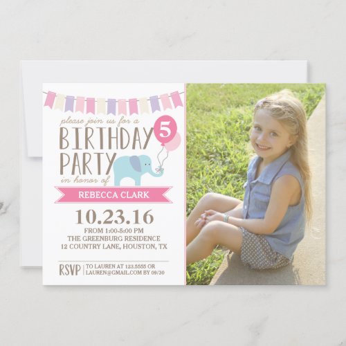 Custom Age Elephant Birthday Party  Birthday Invitation