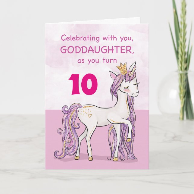 Custom Age Goddaughter Birthday Pink Horse Card (Front)