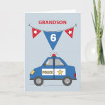 Custom Age  Grandson 6th Birthday Blue Police Car Card<br><div class="desc">Customize the cover of this fun card to fit the age of your grandson who is celebrating a birthday very very soon. Yes,  you can change the six to any age you want. Wait no more and customize this now and order a copy already!</div>