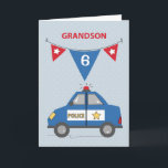 Custom Age  Grandson 6th Birthday Blue Police Car Card<br><div class="desc">Customize the cover of this fun card to fit the age of your grandson who is celebrating a birthday very very soon. Yes,  you can change the six to any age you want. Wait no more and customize this now and order a copy already!</div>