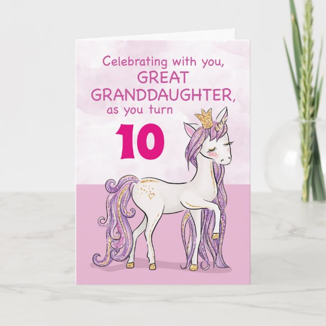 Custom Age Great Granddaughter Birthday Pink Horse Card (Front)