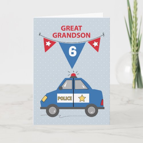 Custom Age Great Grandson 6th Birthday Blue Police