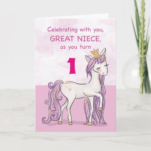 Custom Age Great Niece Birthday Pink Horse Card