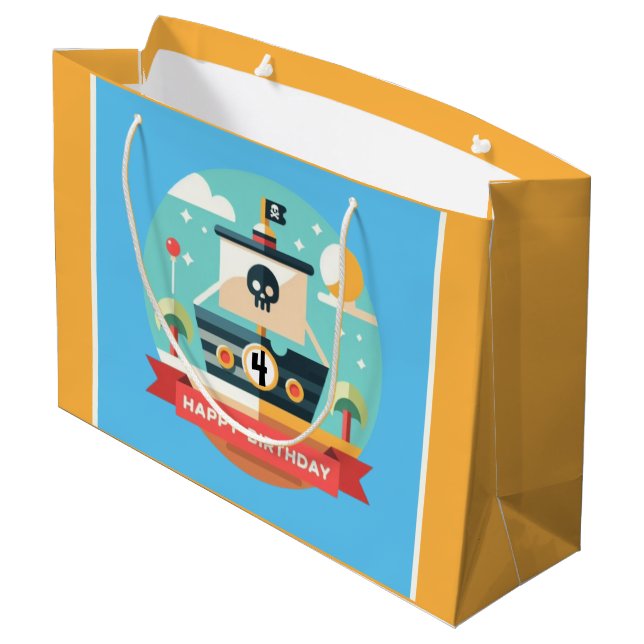 Custom Age Happy Birthday Pirate Adventure Large Gift Bag (Back Angled)