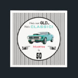 Custom Age Not Old But Classic Car Funny Birthday Napkins<br><div class="desc">This fun birthday party plate for him features a classic vintage 1969car in teal on a striped background with red, tell, and black typography. Default is 50 years old, but you can easily customize with his own name and age. Celebrate your man with a classic birthday party! Coordinating items for...</div>