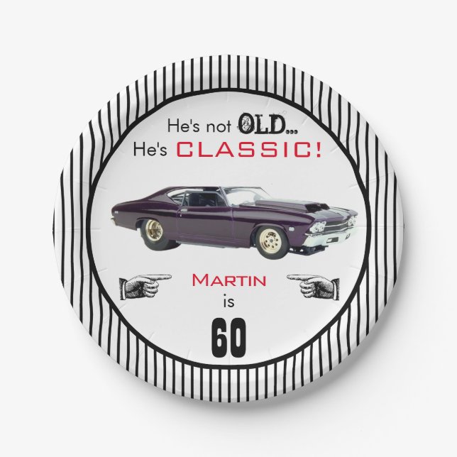 Custom Age Not Old But Classic Car Funny Birthday Paper Plates (Front)