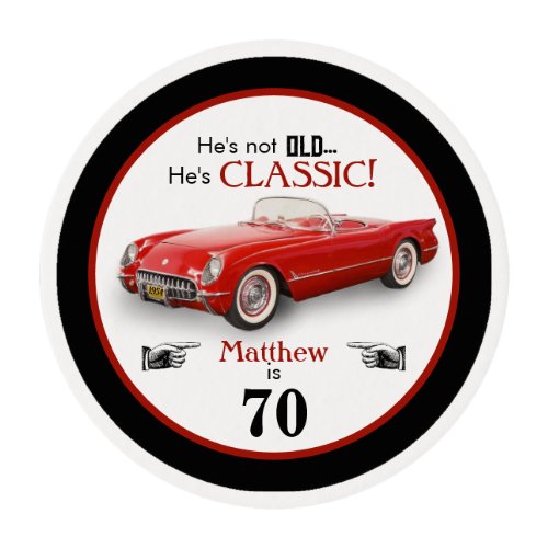 Custom Age Not Old Red Classic 1954 Convertible Edible Frosting Rounds