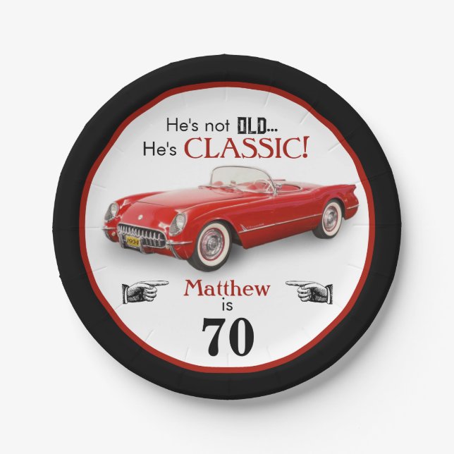 Custom Age Not Old Red Classic 1954 Convertible Paper Plates (Front)