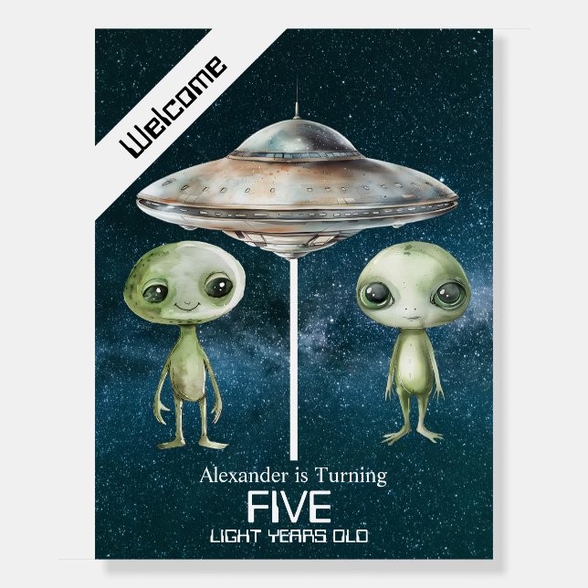Custom Age Outer Space Alien Birthday Party Foam Board (Front)