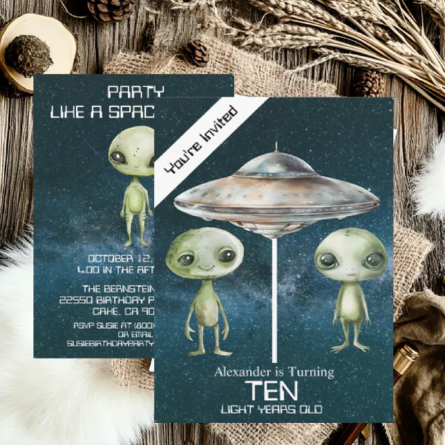Custom Age Outer Space Alien Birthday Party Invitation | Zazzle