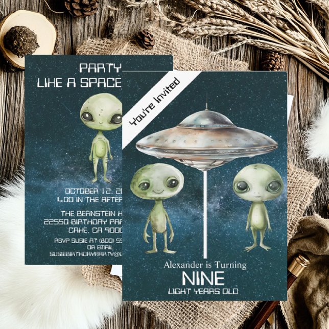 Custom Age Outer Space Alien Birthday Party  Invitation (Creator Uploaded)