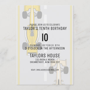 Custom Age Race Car Track Sports Birthday Party Invitation